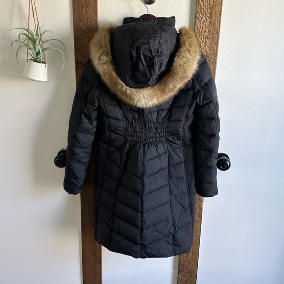 Michael Michael Kors Women Black Down Puffer Winter Coat Faux Fur Trim Hood PXXS